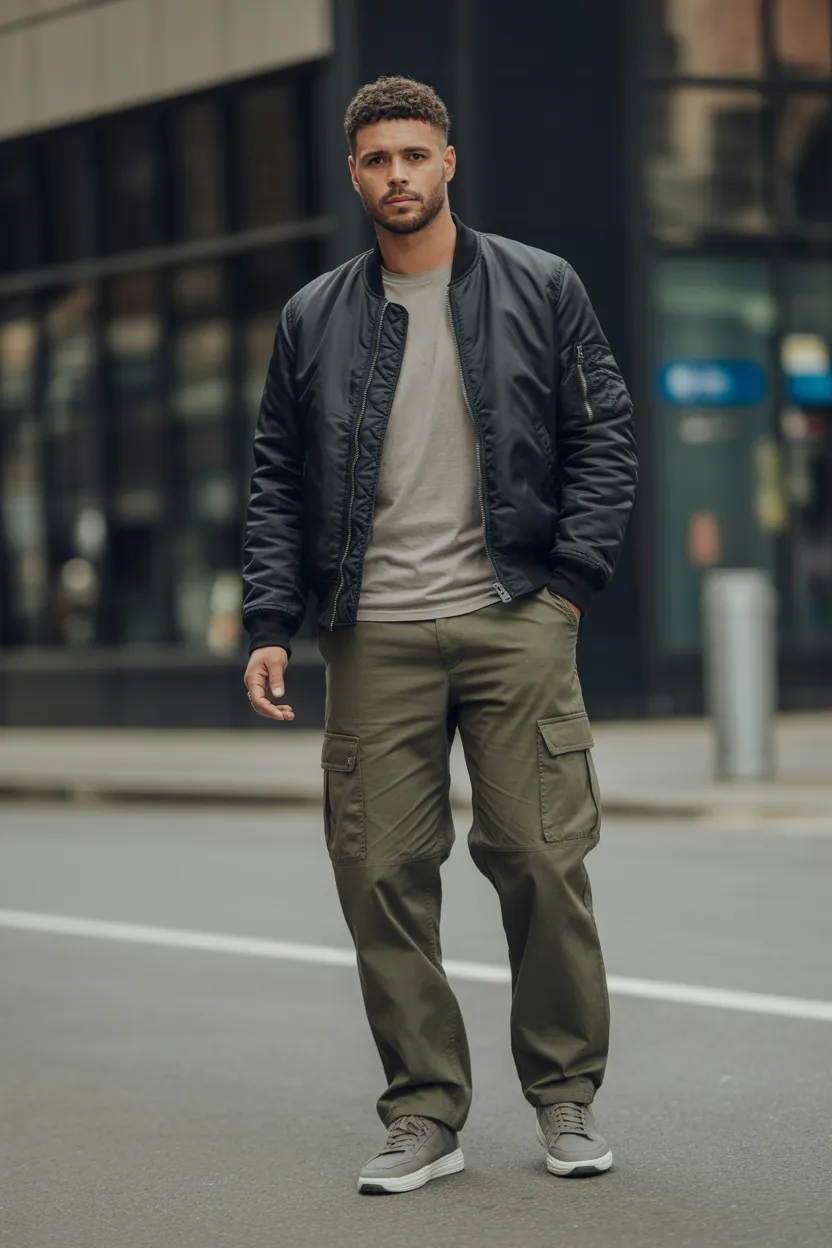 Cargo Pants With a Bomber Jacket