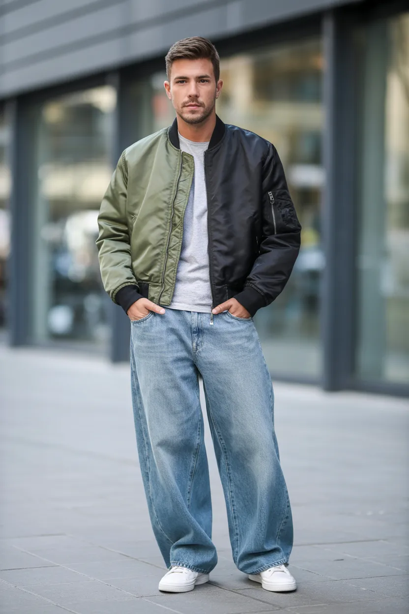 Baggy jeans with a bomber jacket