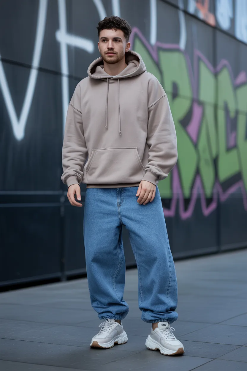 Baggy jeans with an oversized hoodie