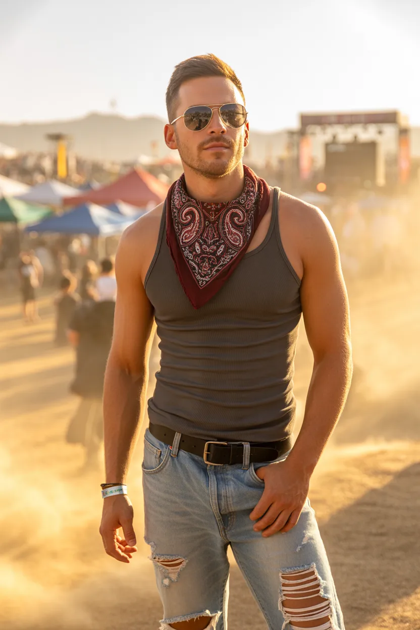 Bandana, Tank, and Distressed Denim
