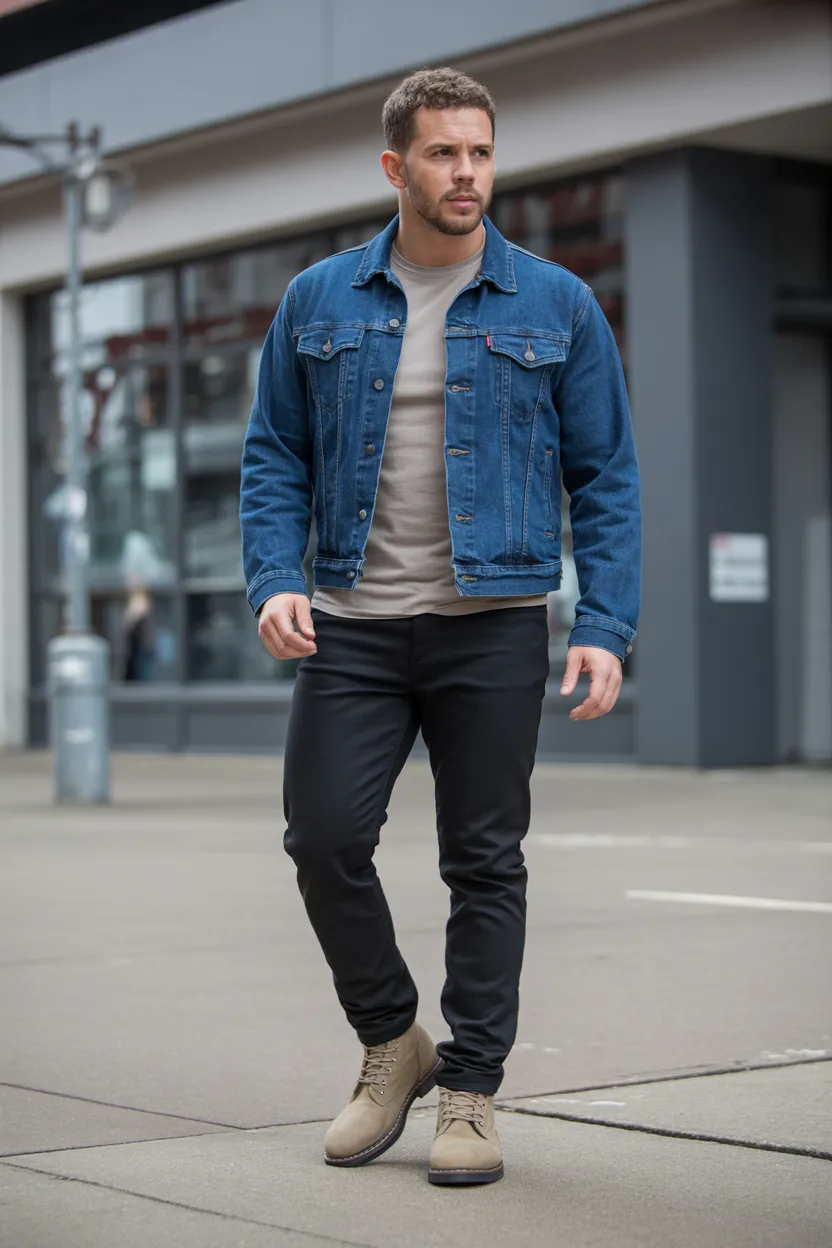 Black Jeans with a Denim Jacket
