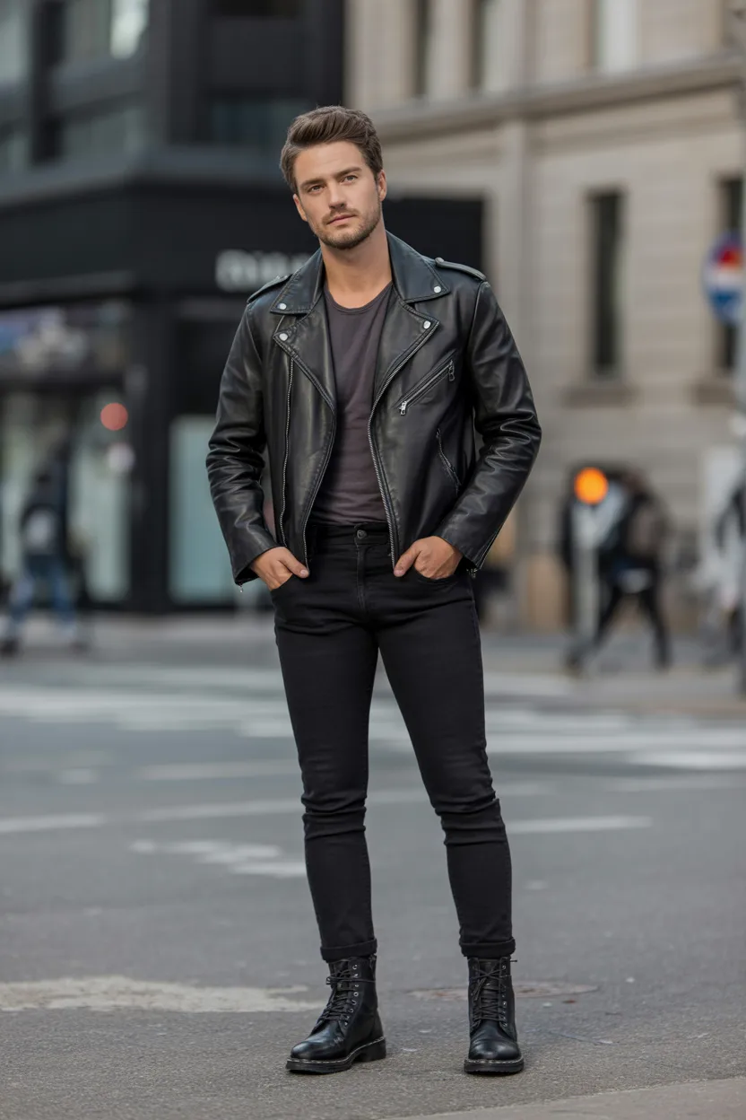 Black Jeans with a Leather Jacket