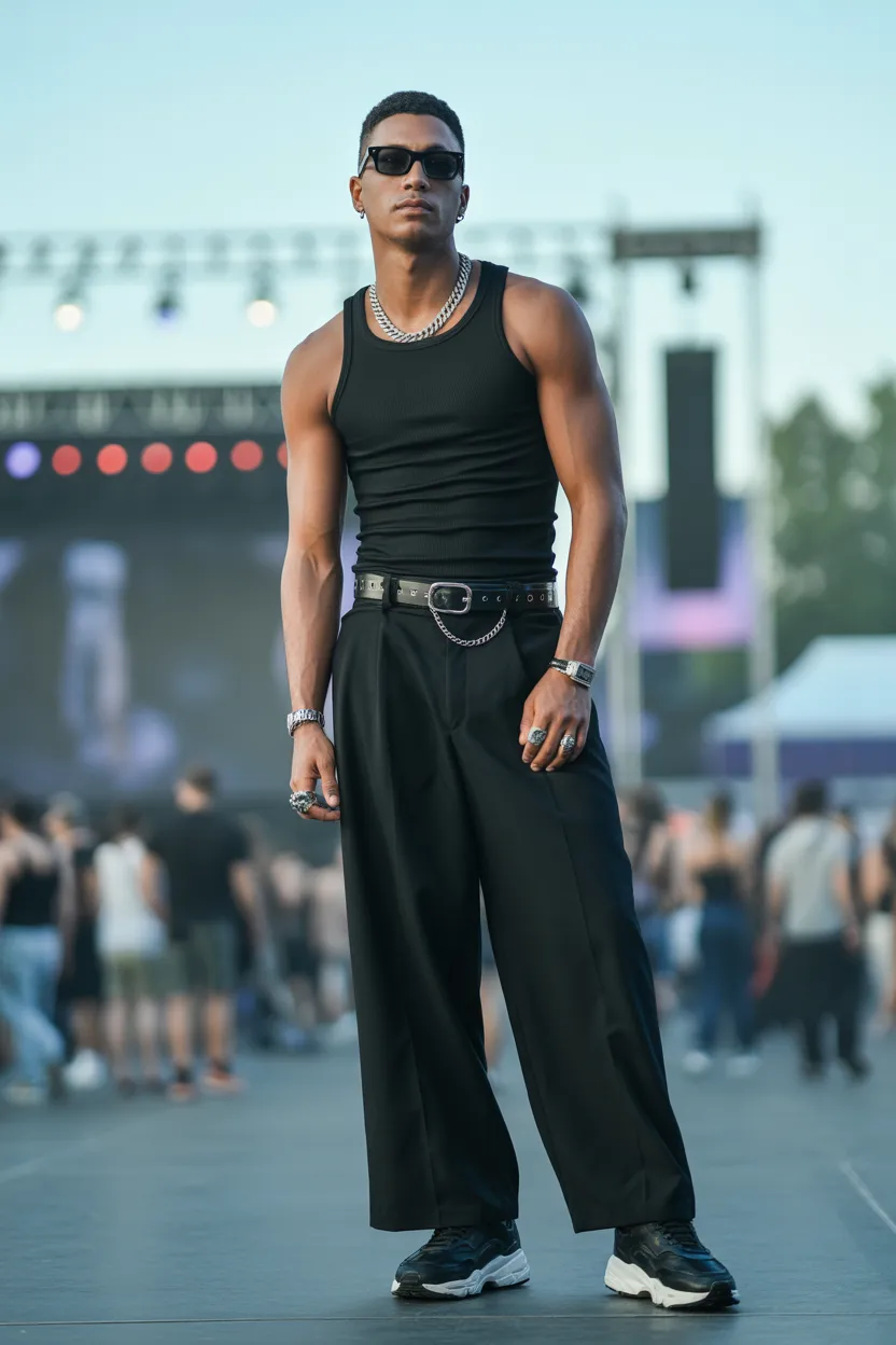 Black Tank Top With Wide Leg Pants