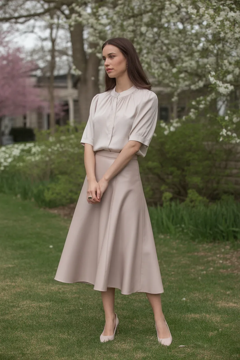 Blouse and A Line Midi Skirt