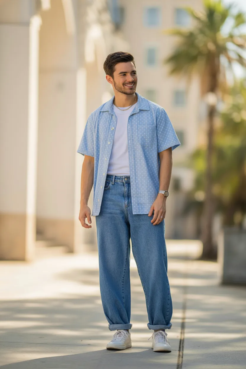 Blue Jeans with a Casual Short Sleeve Shirt