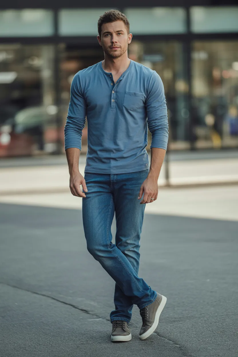Blue Jeans with a Henley Shirt