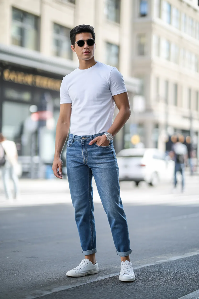 Blue Jeans with a Plain White T Shirt