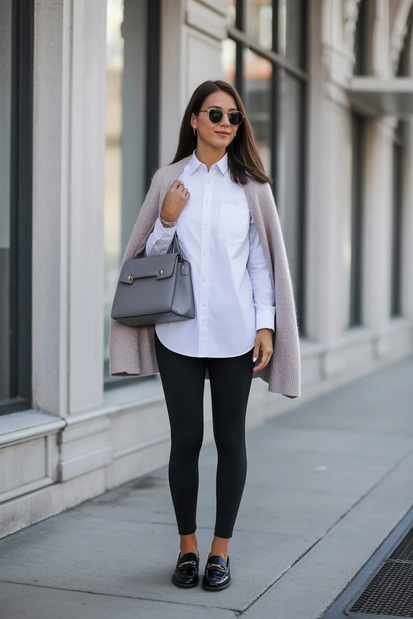 Button Down Shirt With Sweater Over Shoulders
