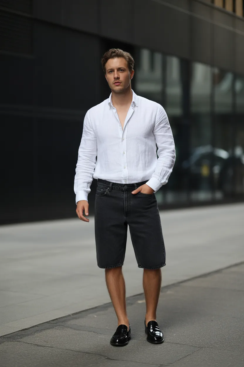 Button-Up Shirt with Black Jorts