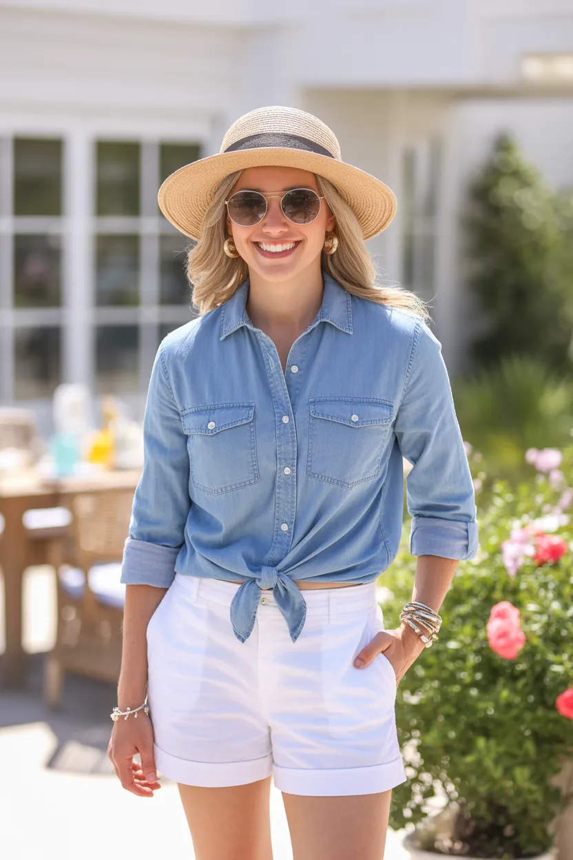 Chambray Shirt With White Shorts
