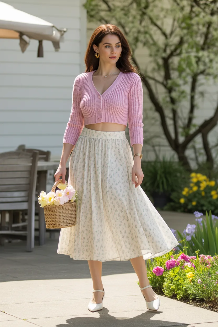 Cropped Cardigan With a Midi Skirt