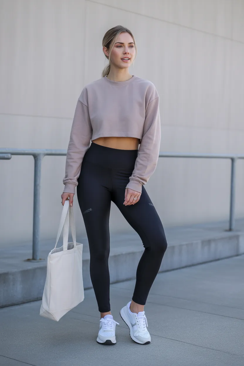 Cropped Sweatshirt With High Waisted Leggings