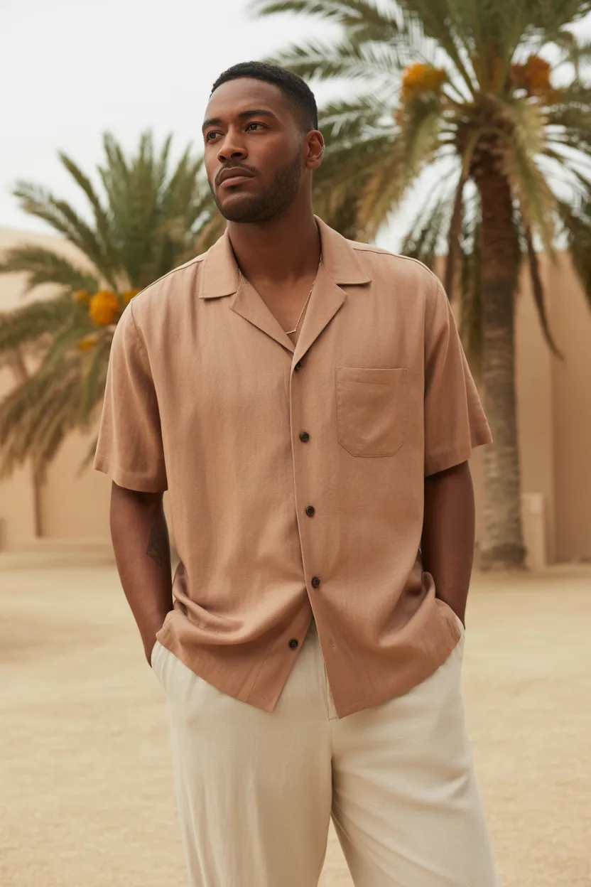 Cuban Collar Shirt With Linen Trousers