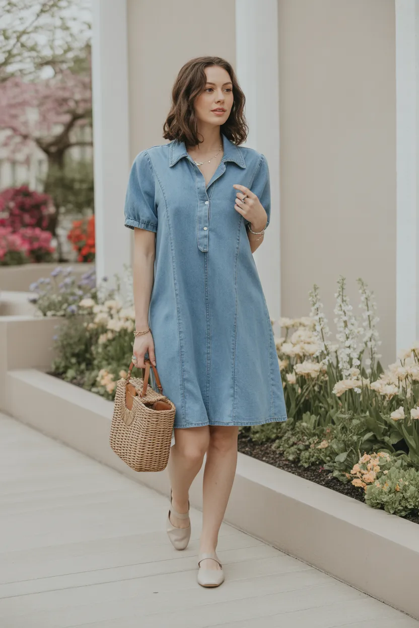 Denim Dress With Simple Accessories
