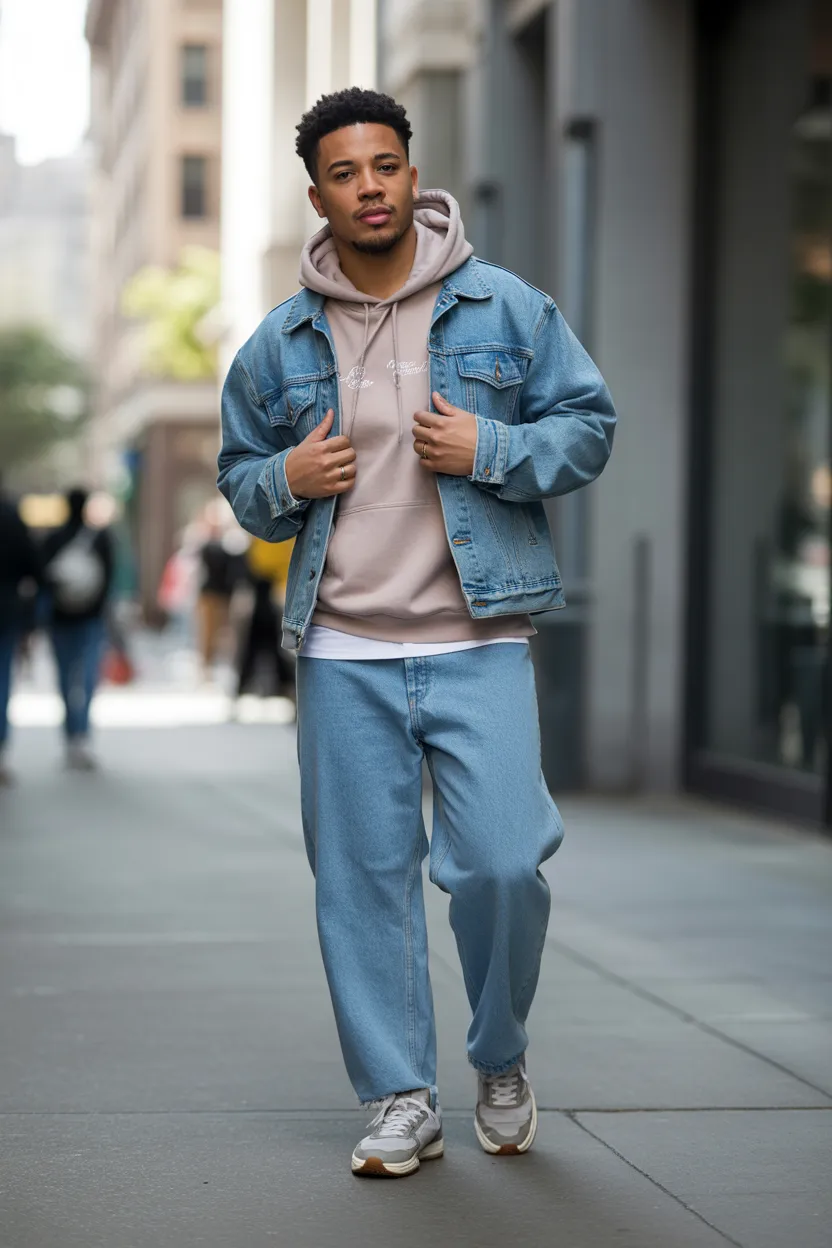 Denim Jacket With Hoodie Layering