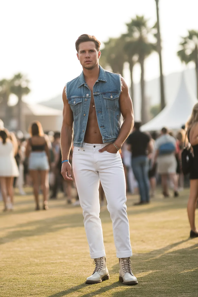 Denim Vest With White Jeans