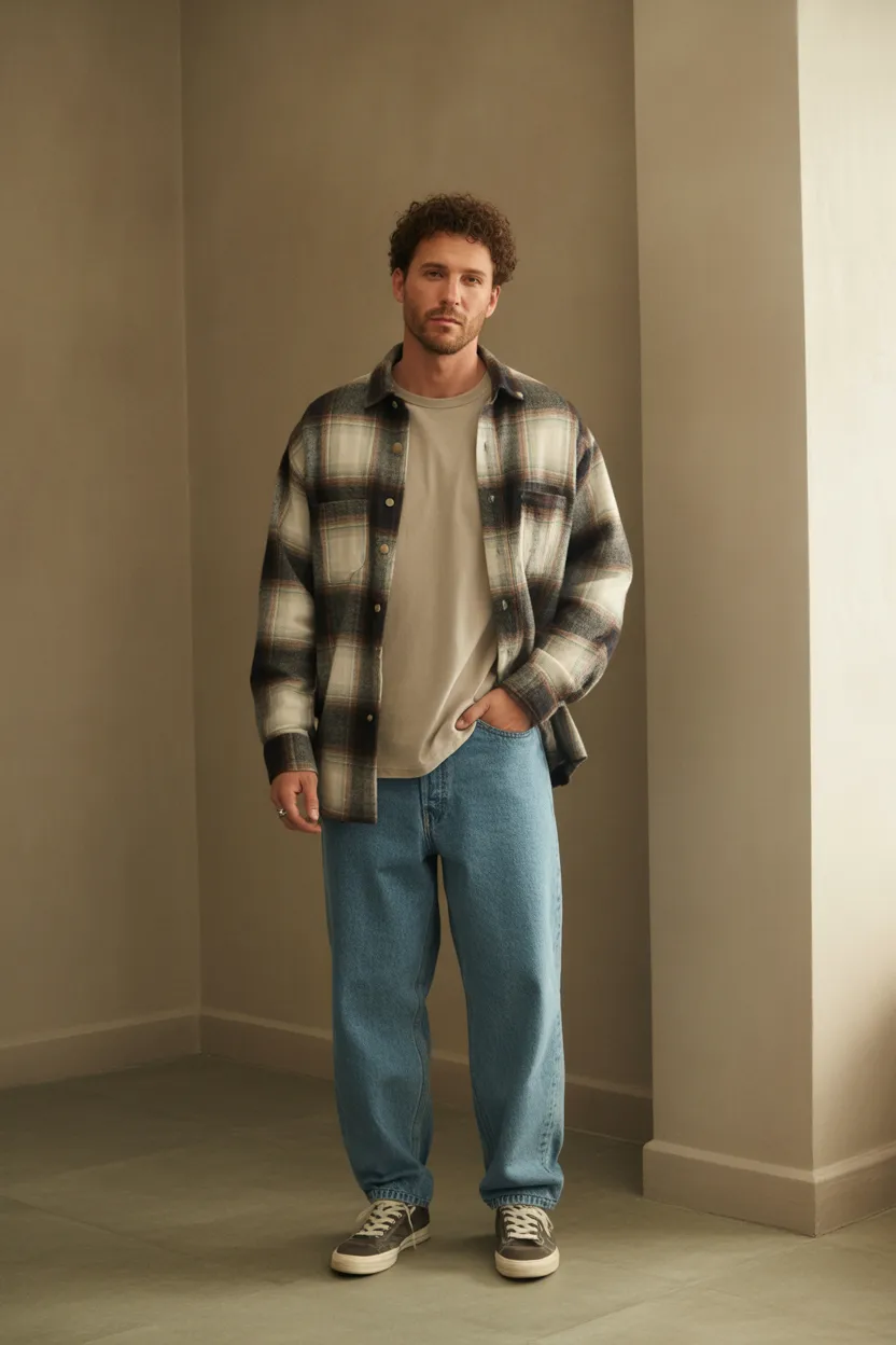 Flannel Shirt With Relaxed Denim