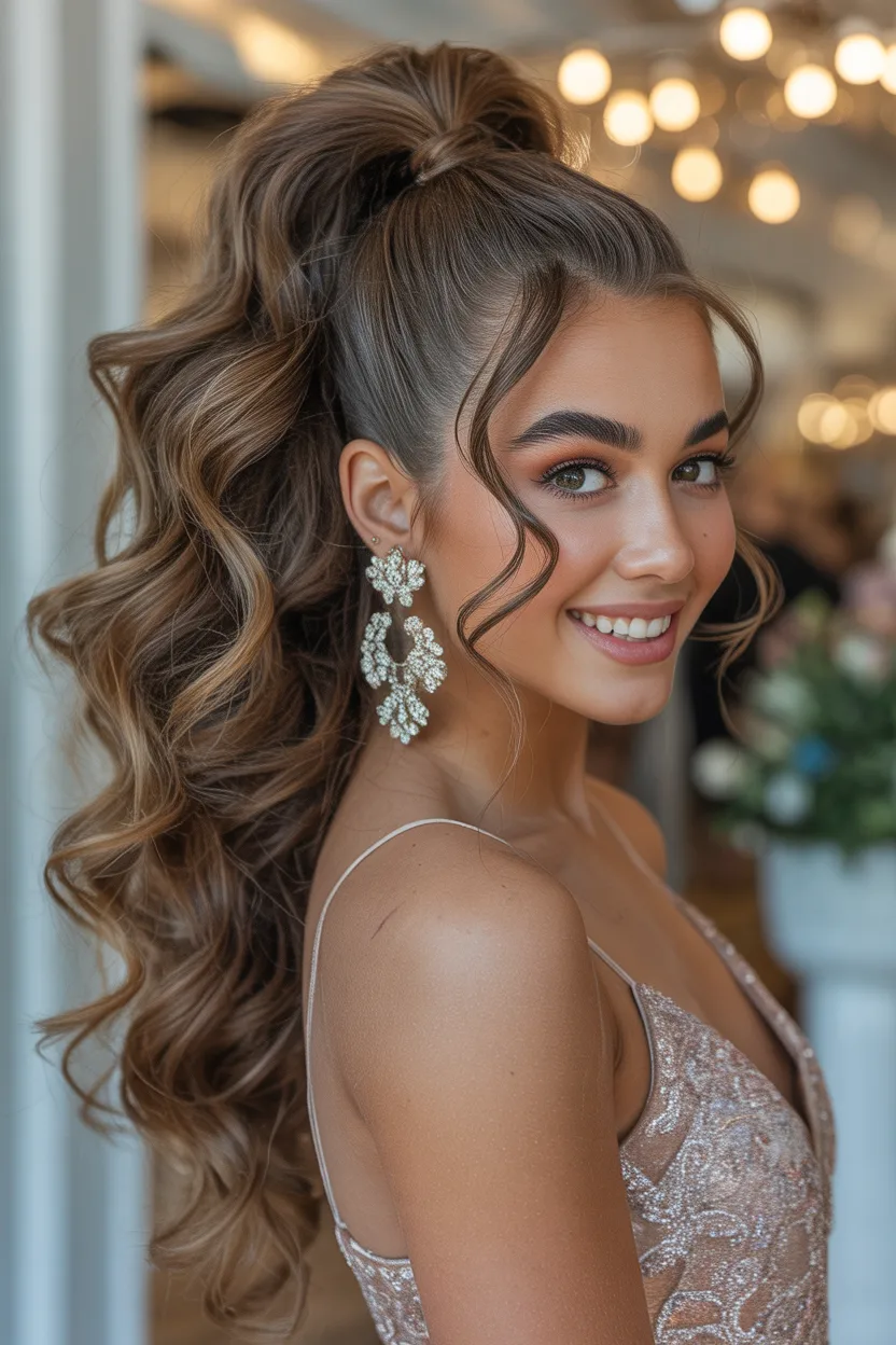 High Ponytail with Curls