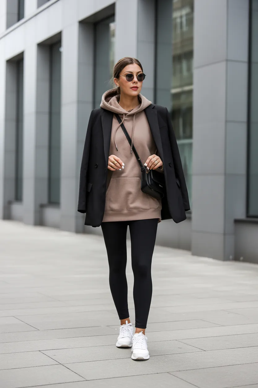 Hoodie With Oversized Blazer and Leggings
