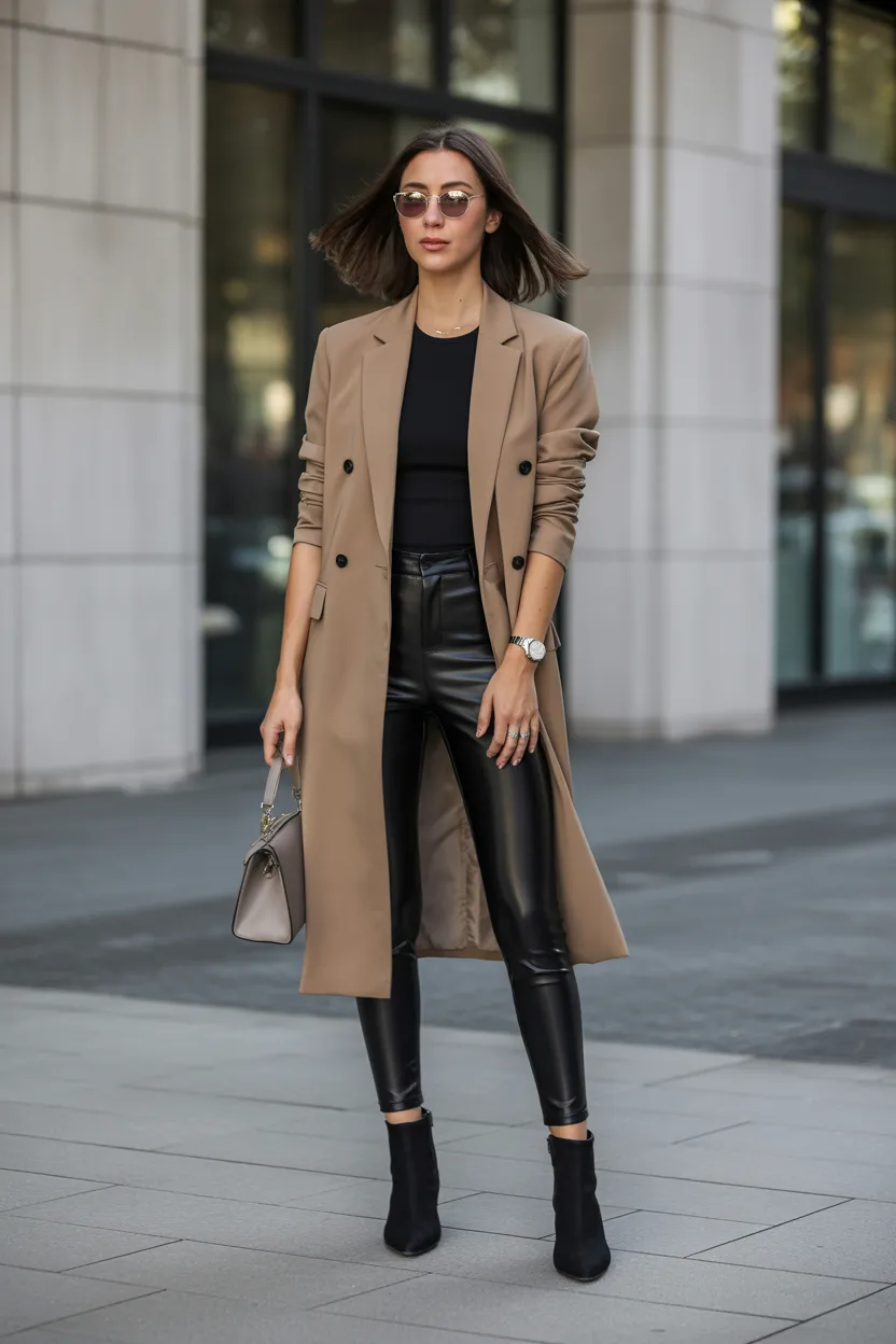 Hoodie With Trench Coat and Leggings