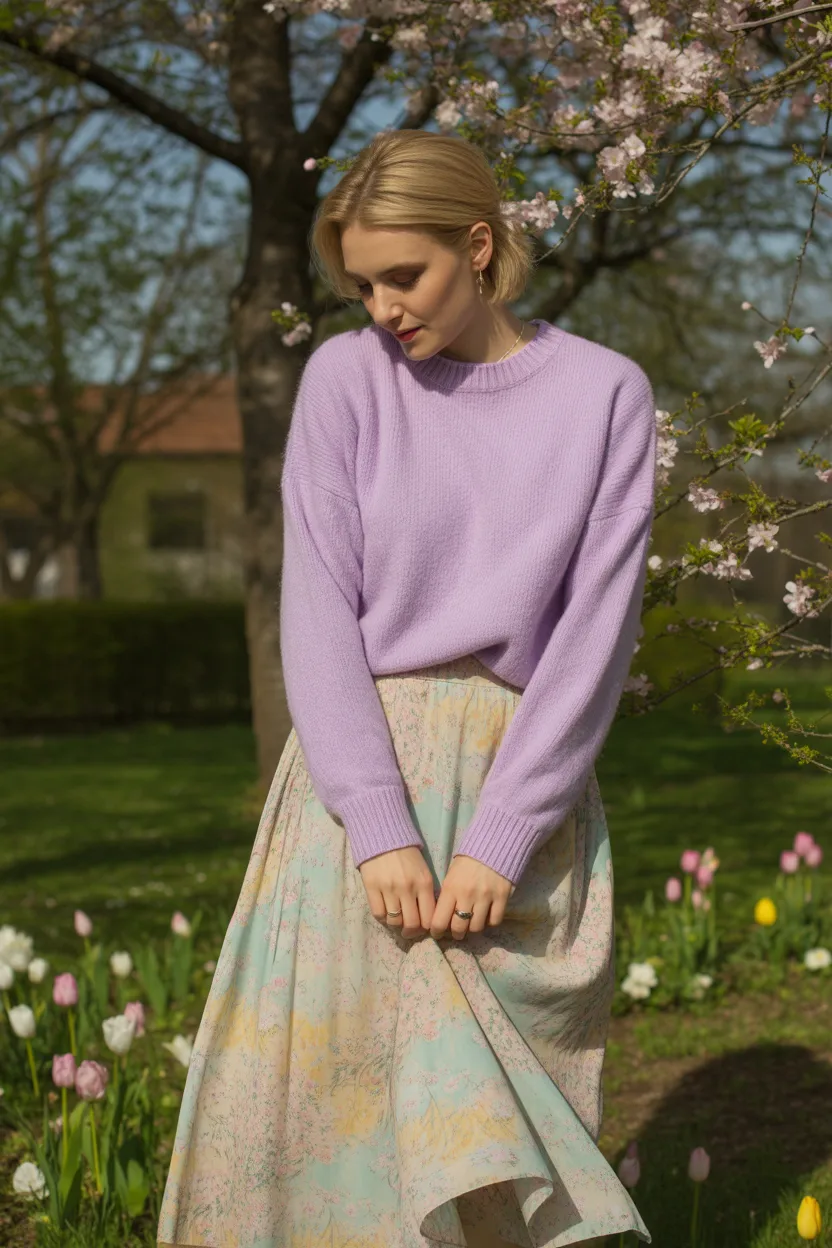 Lightweight Sweater With Printed Skirt