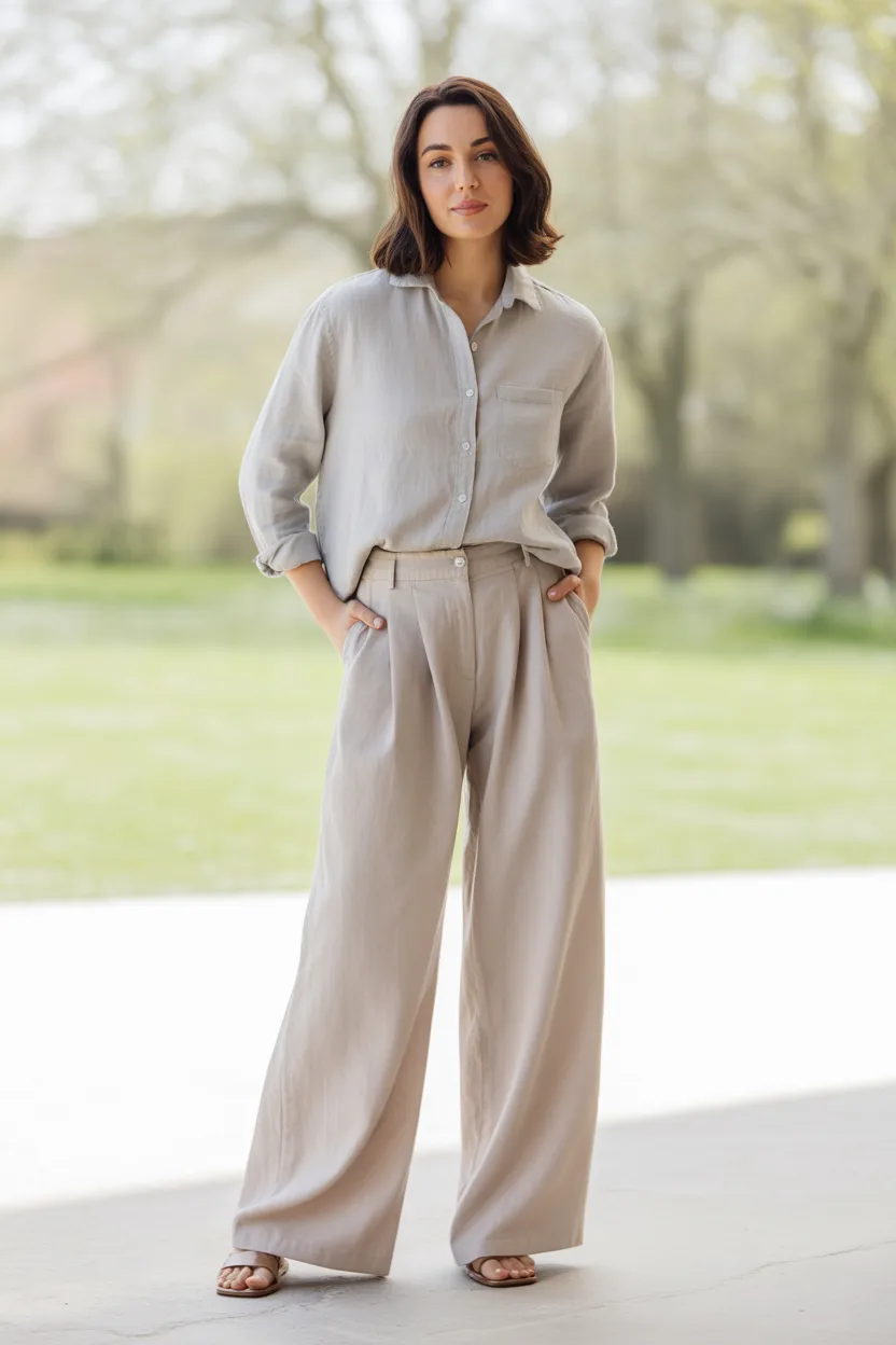 Linen Shirt With Wide Leg Trousers