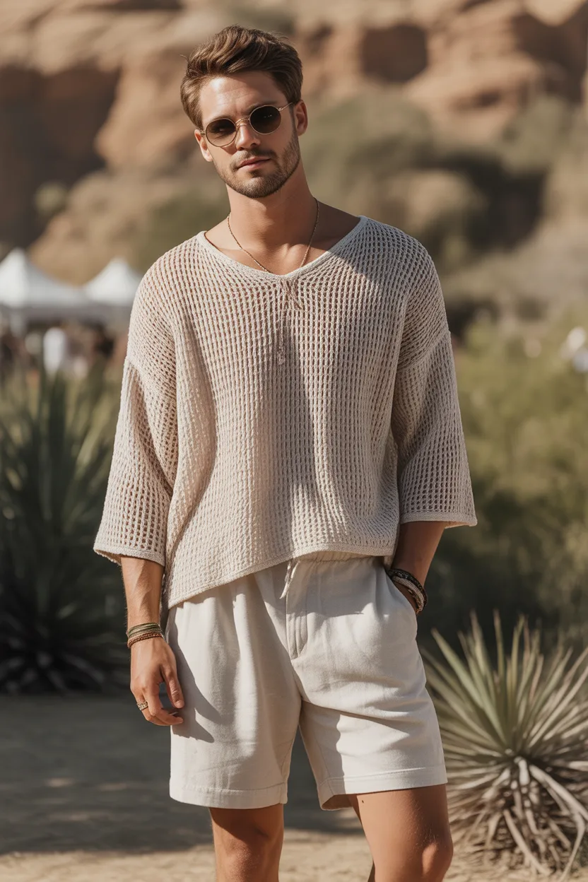 Loose Knit Top With Shorts