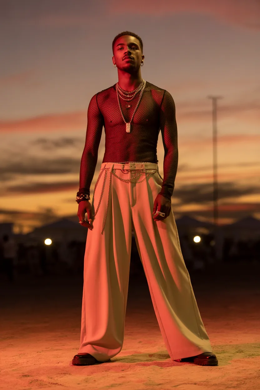 Mesh Top With Loose Trousers