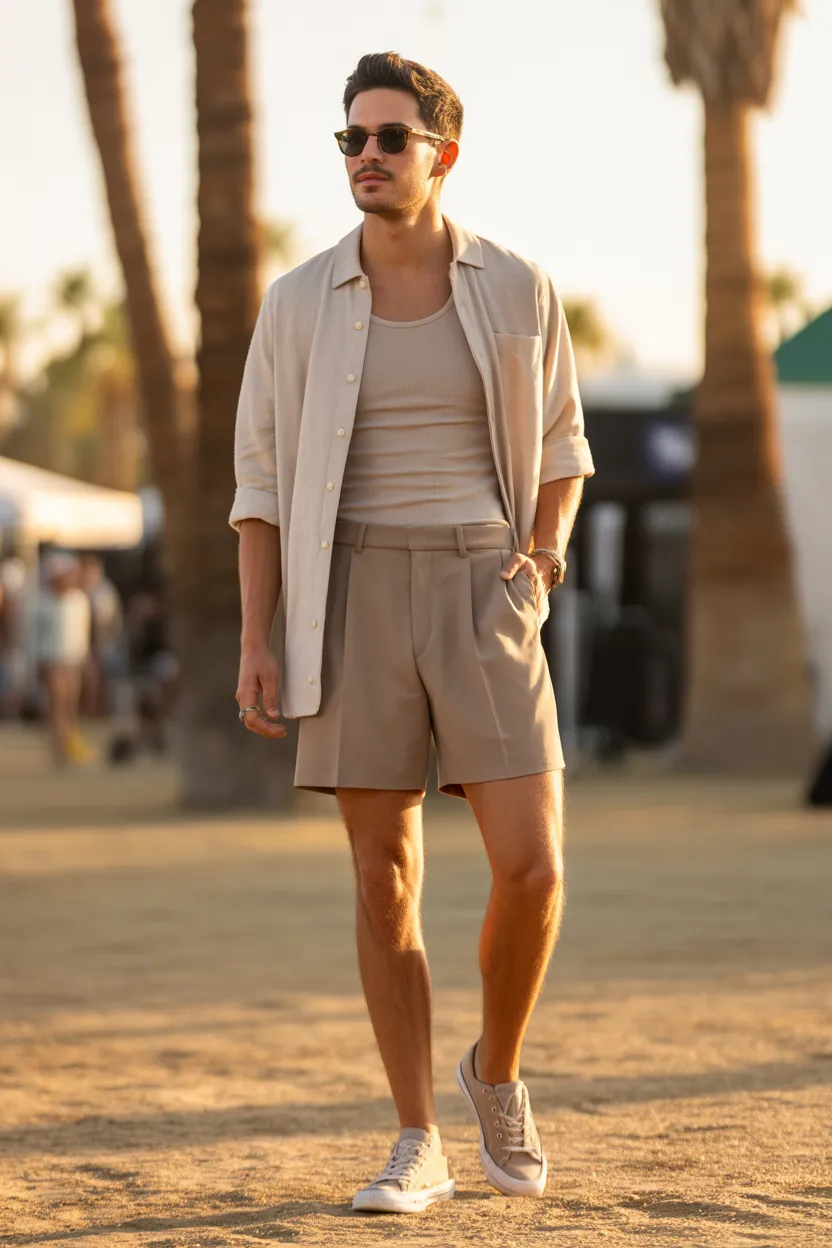 Open Shirt With Tank and Shorts