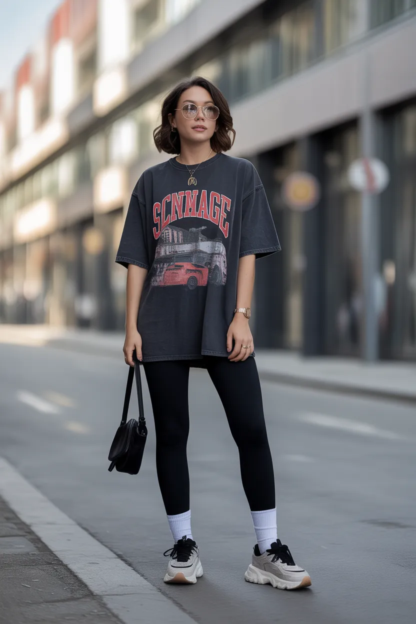 Oversized Graphic Tee With Leggings
