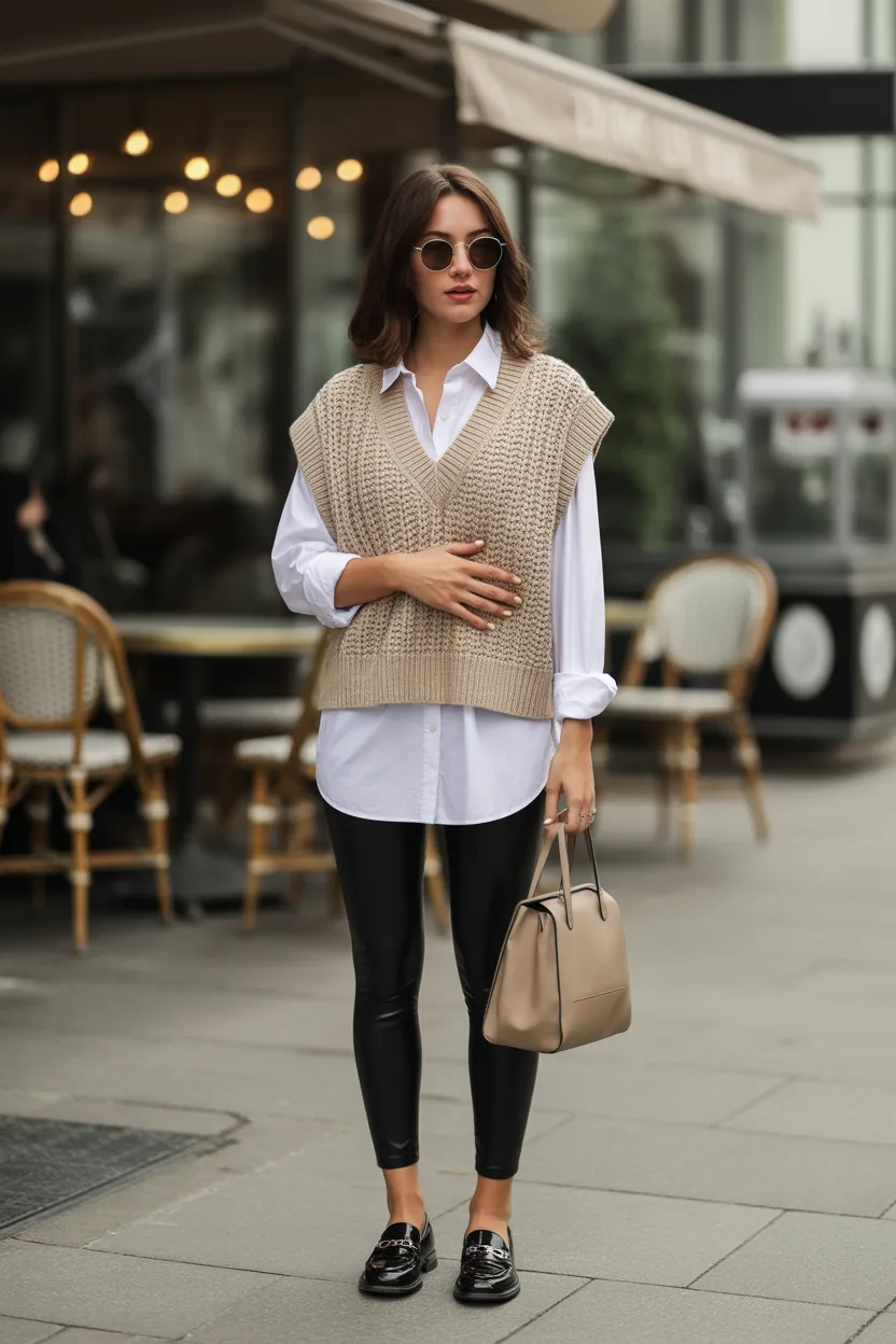 Oversized Knit Vest With Leggings
