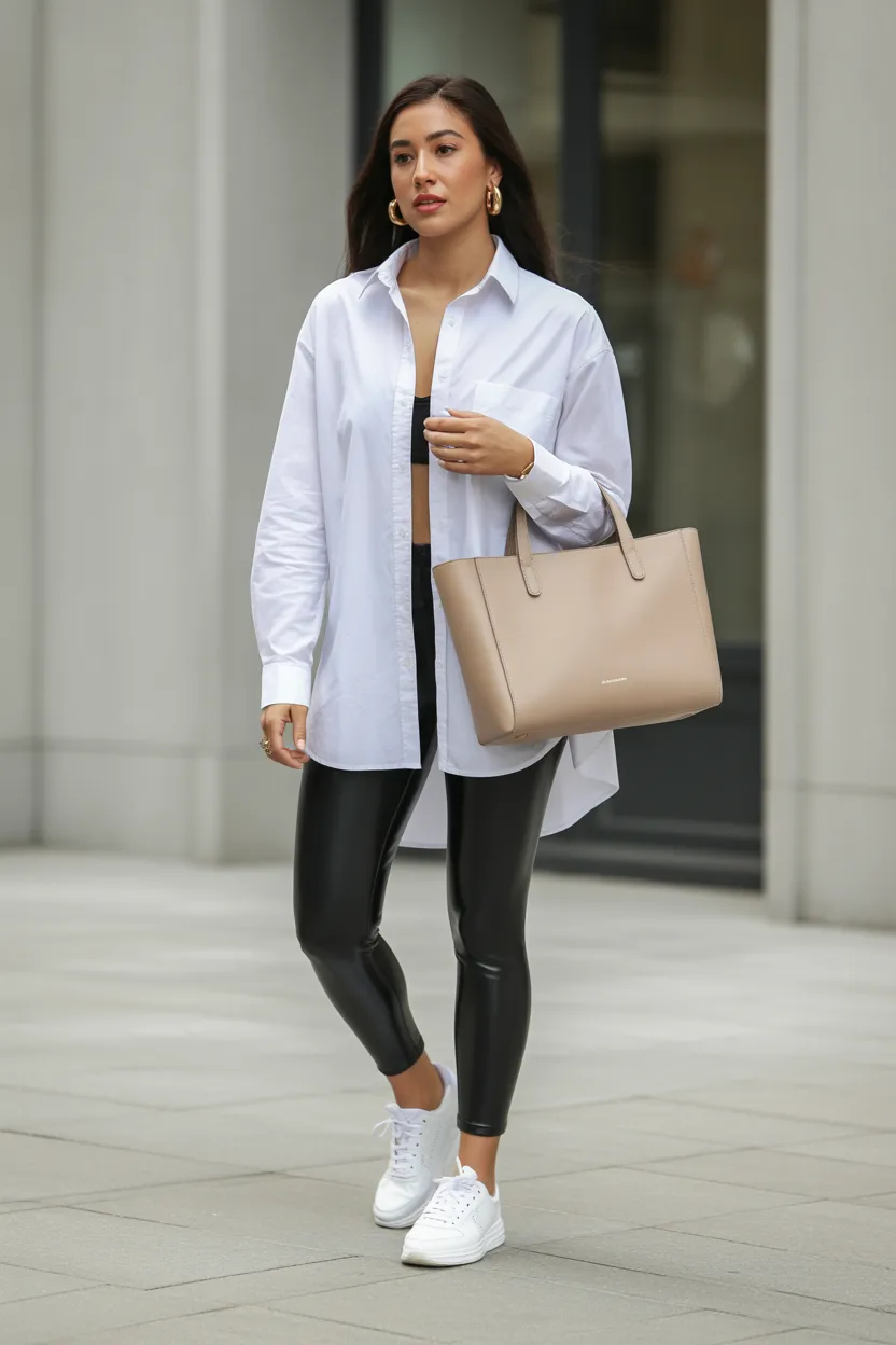 Oversized White Shirt With Black Leggings