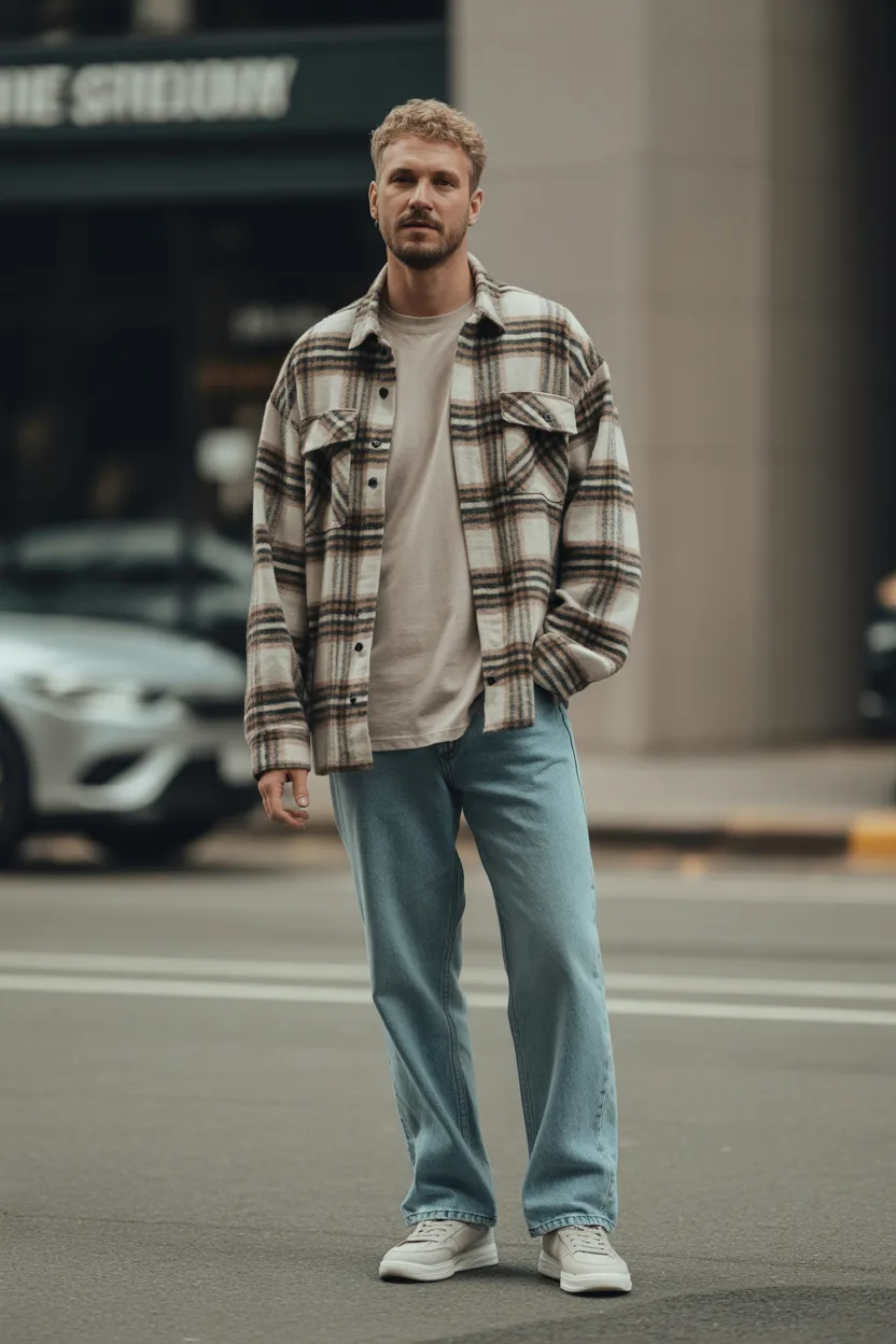 Plaid Overshirt With Plain Tee