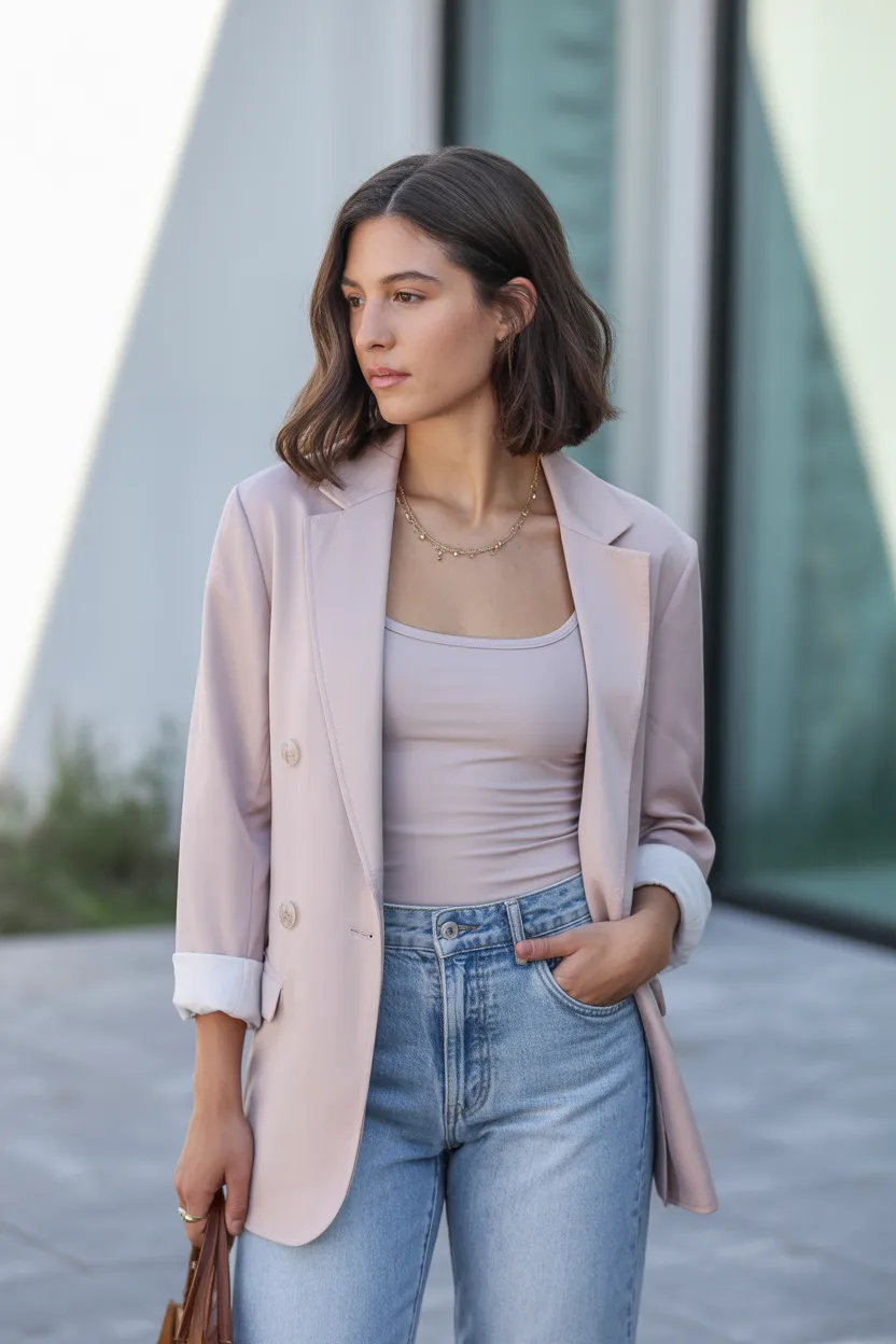 Relaxed Blazer With Jeans and a Tank