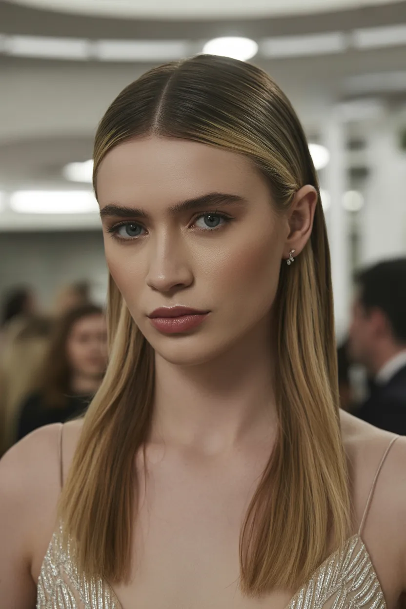 Sleek Straight Hair with Center Part