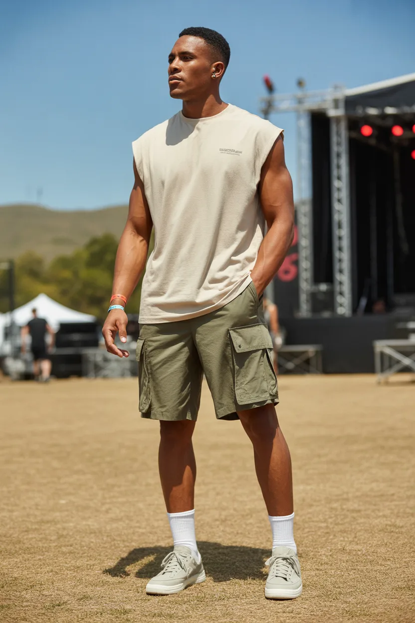 Sleeveless Tee With Cargo Shorts