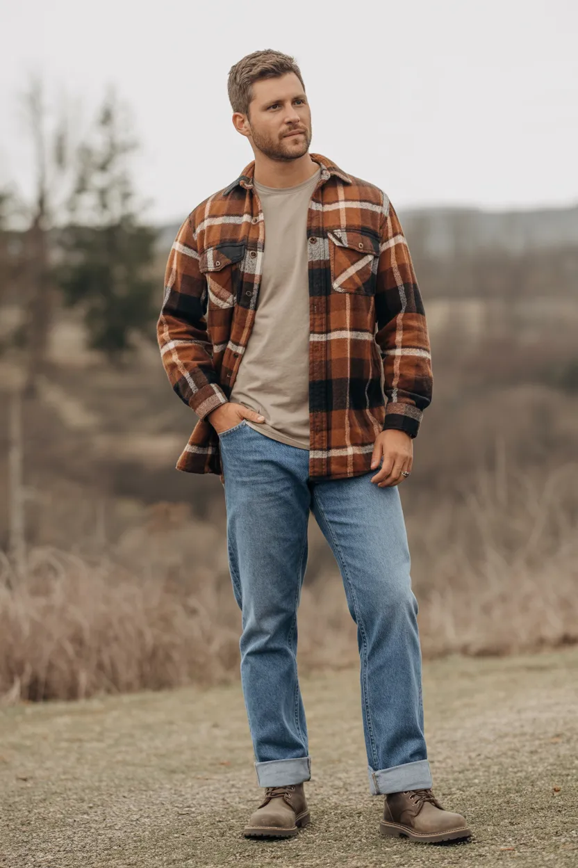 Straight Jeans with a Flannel Shirt