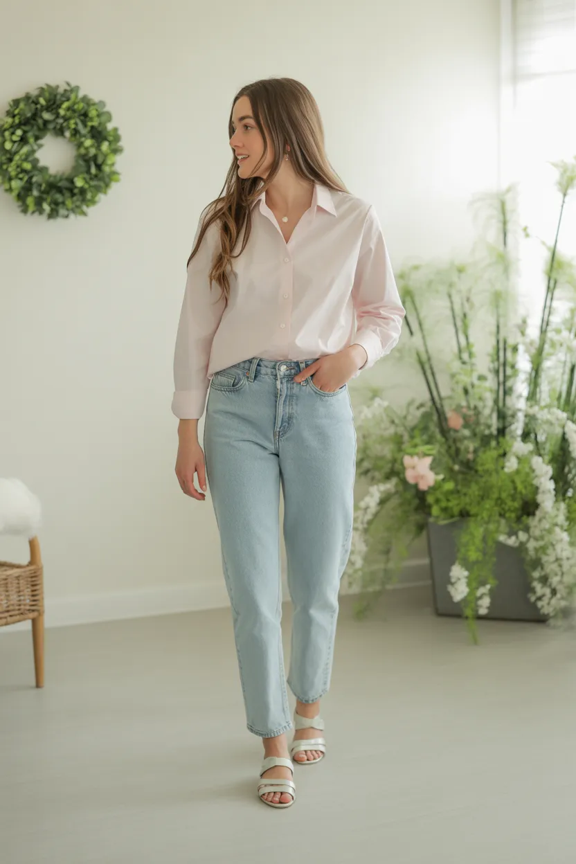 Straight Leg Jeans With a Button Up Shirt