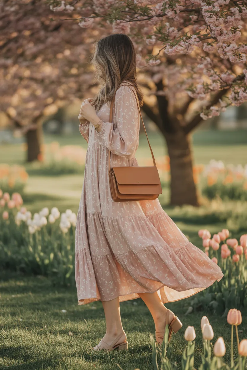 Tiered Dress With a Crossbody Bag