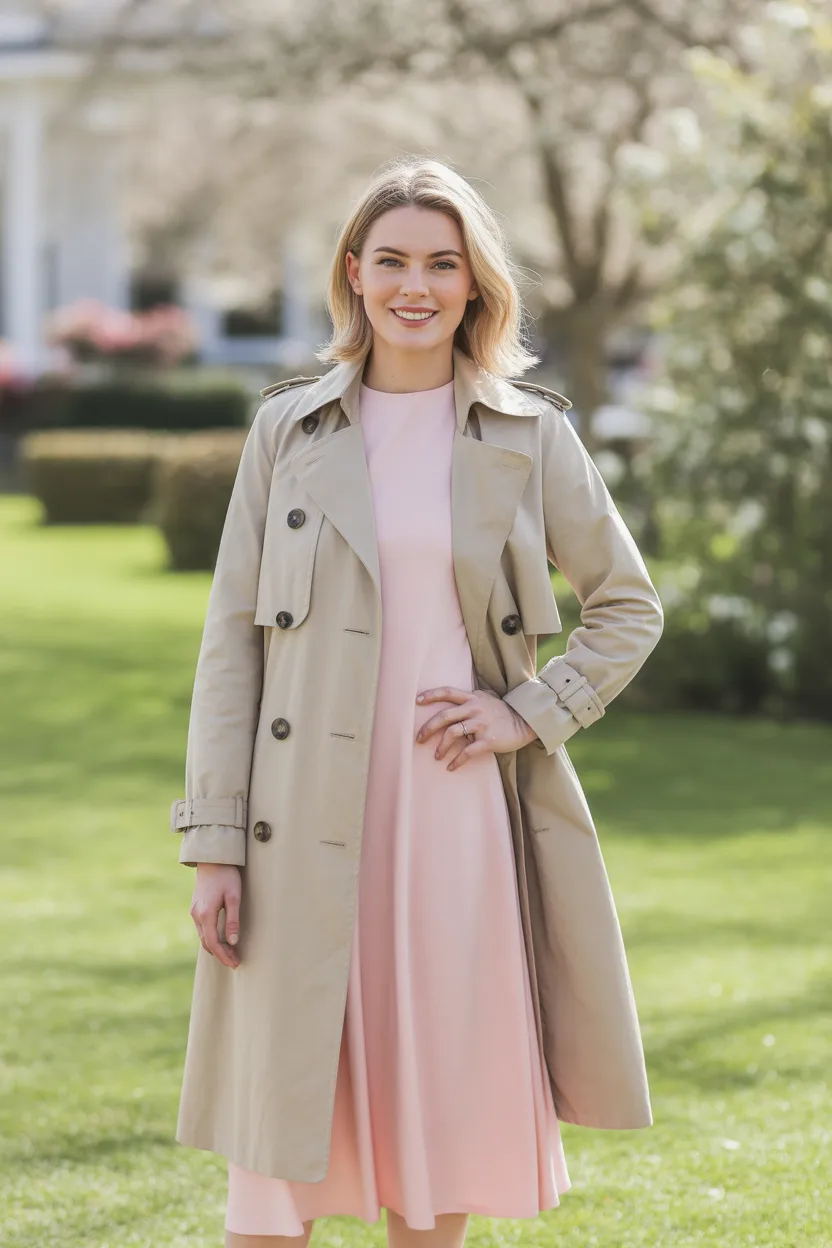 Trench Coat Over a Midi Dress