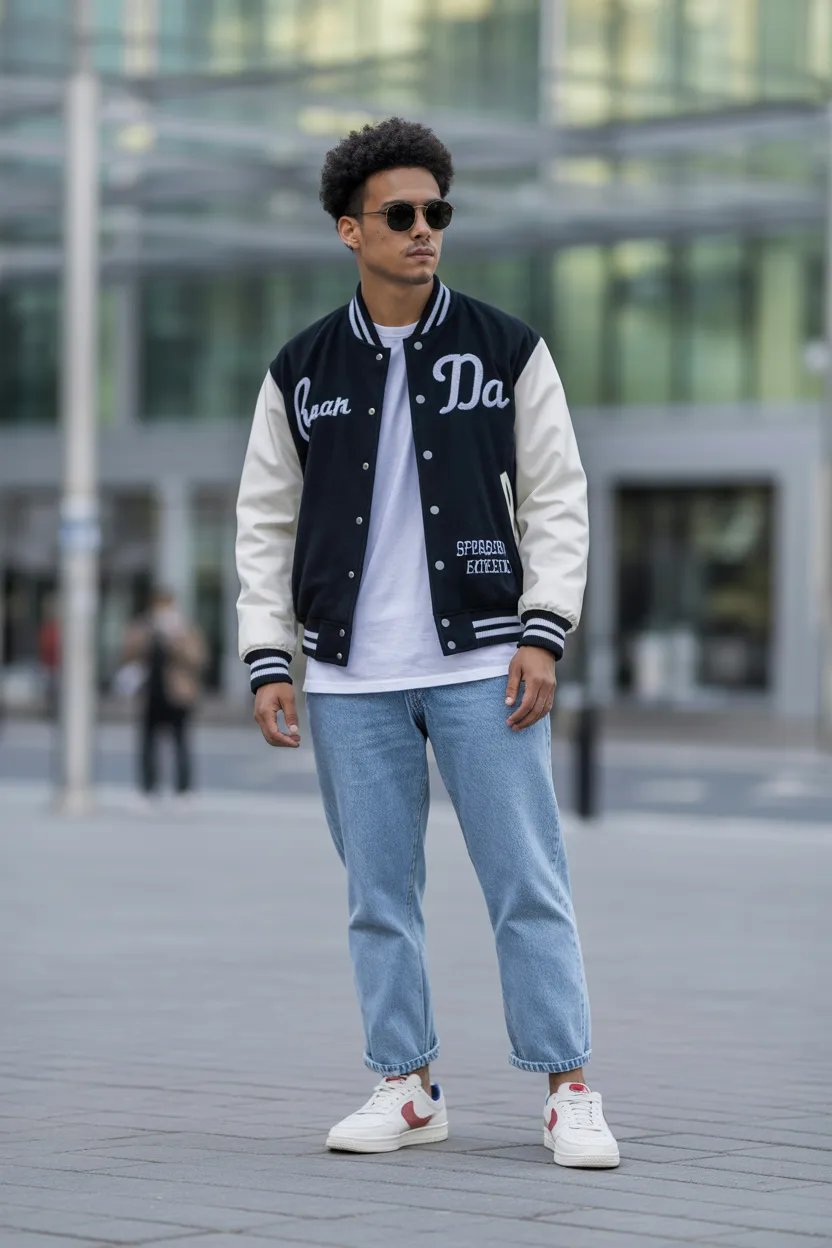 Varsity Jacket With Straight Jeans