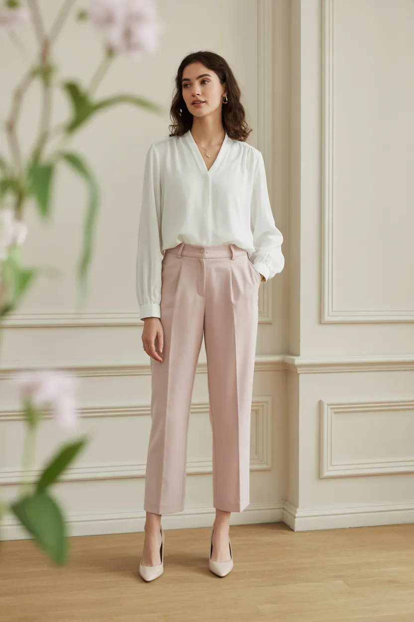 White Blouse With Cropped Trousers