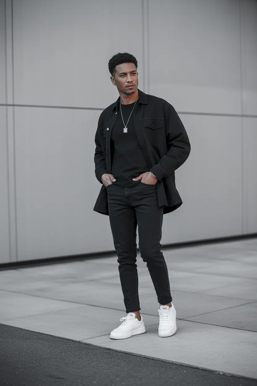 White Sneakers With All Black Layers