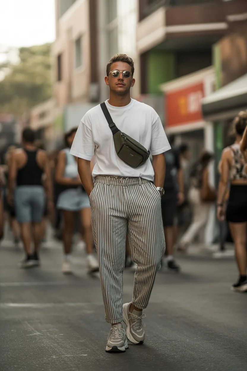 White Tee With Statement Pants