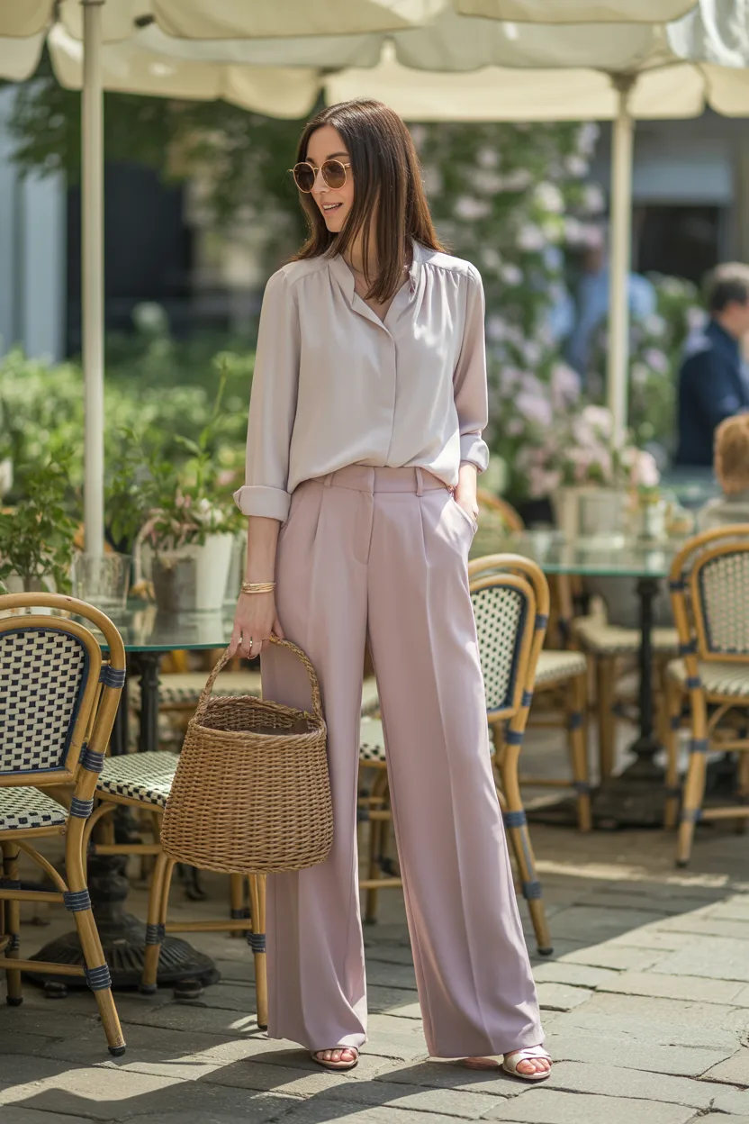 Wide Leg Trousers With a Lightweight Blouse