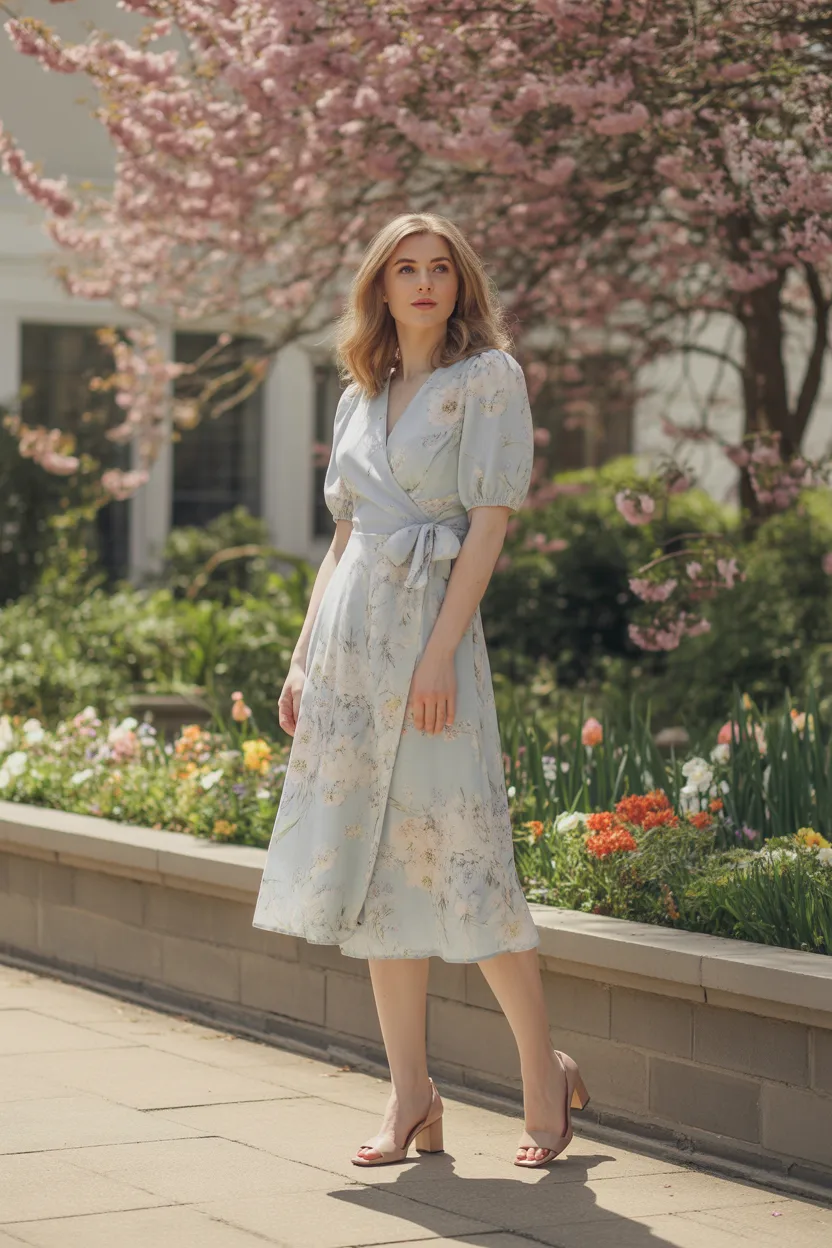 Wrap Dress With Block Heels