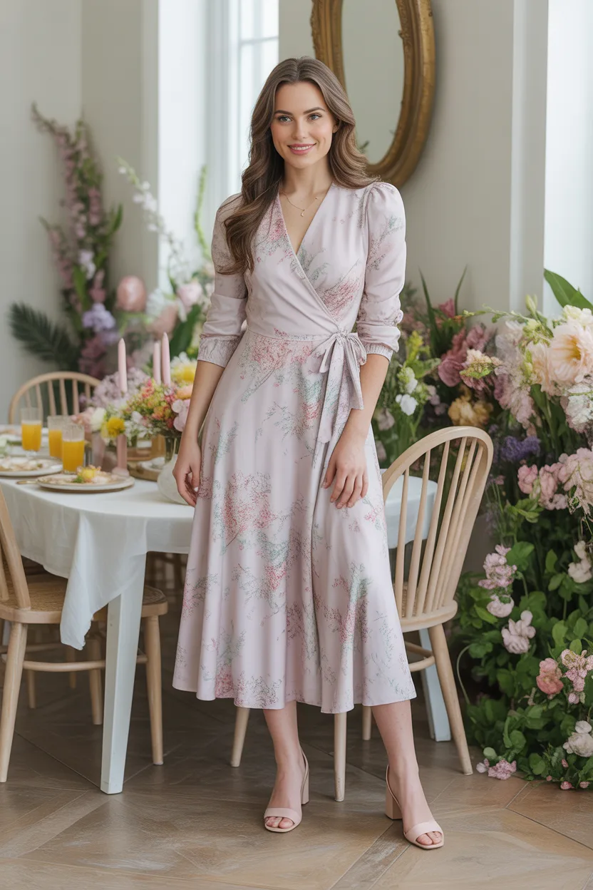 Wrap Dress With Low Block Heels