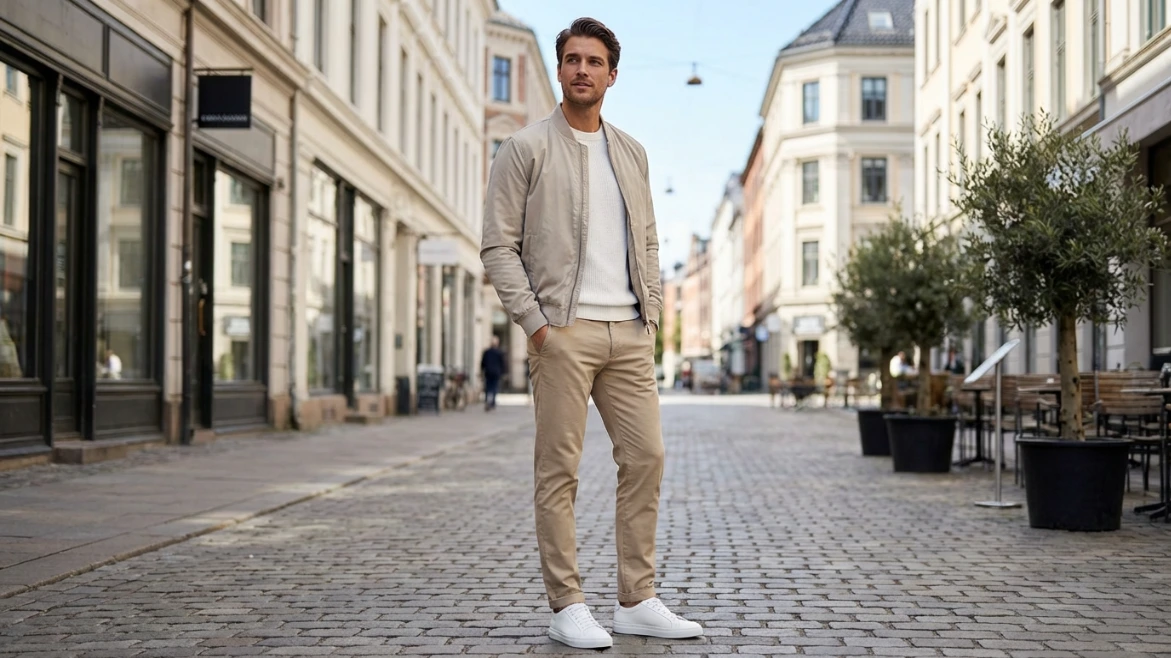 white sneakers outfits for men