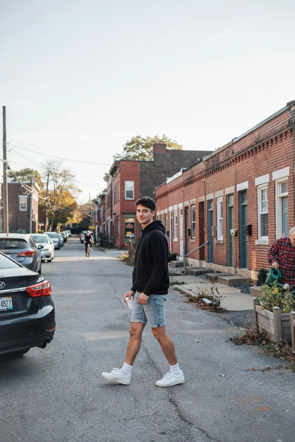 Black Hoodie with Denim Shorts for Men