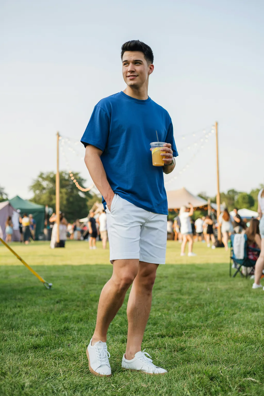 Bright Cobalt Blue Tee with White Shorts